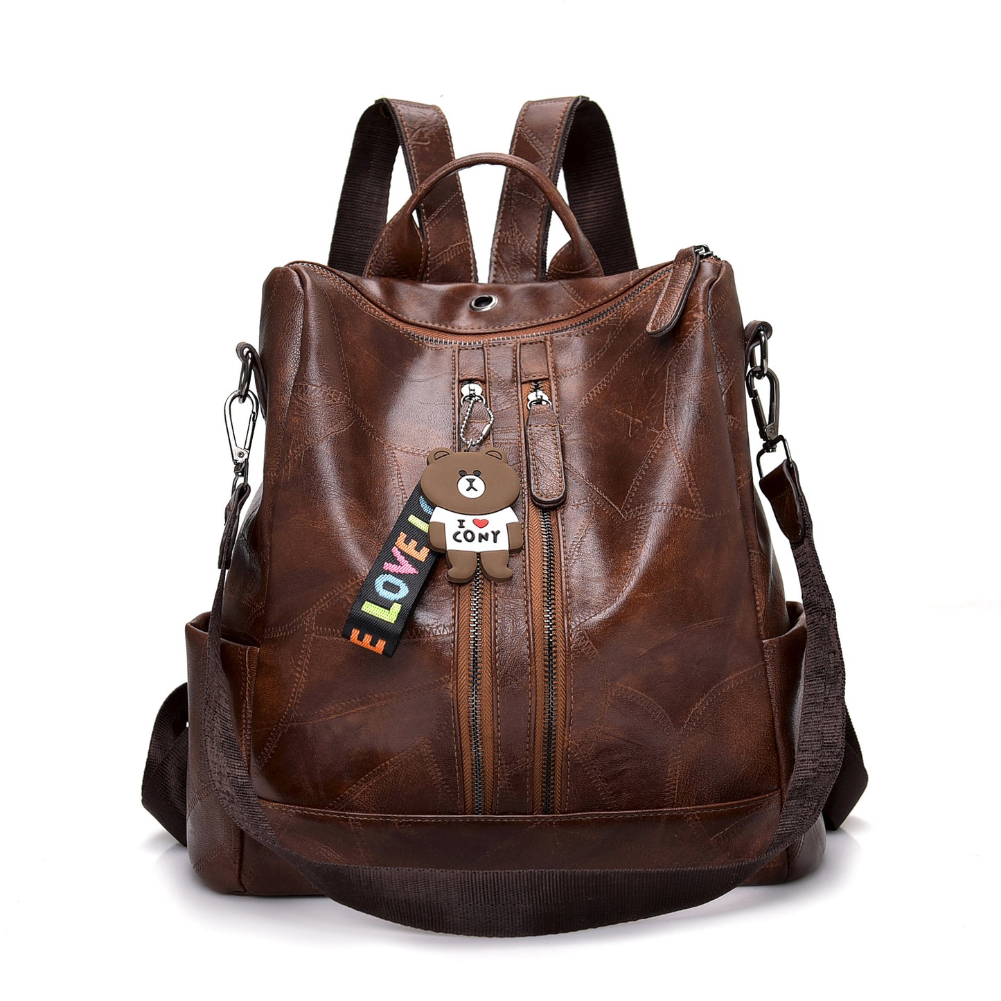 PU stitching leather waterproof backpack
