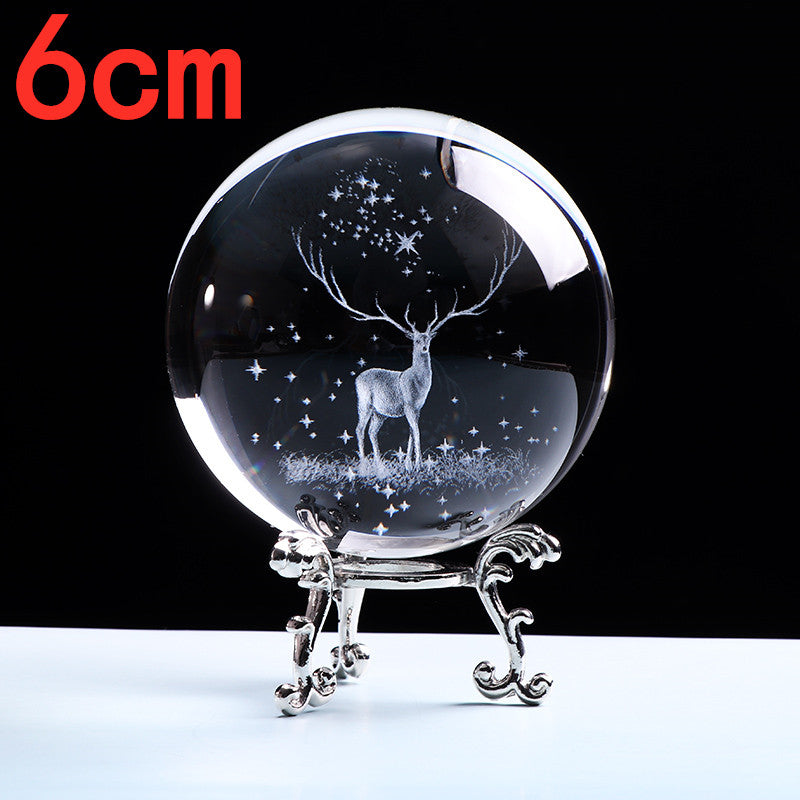 Crystal internally carved elk crystal ball