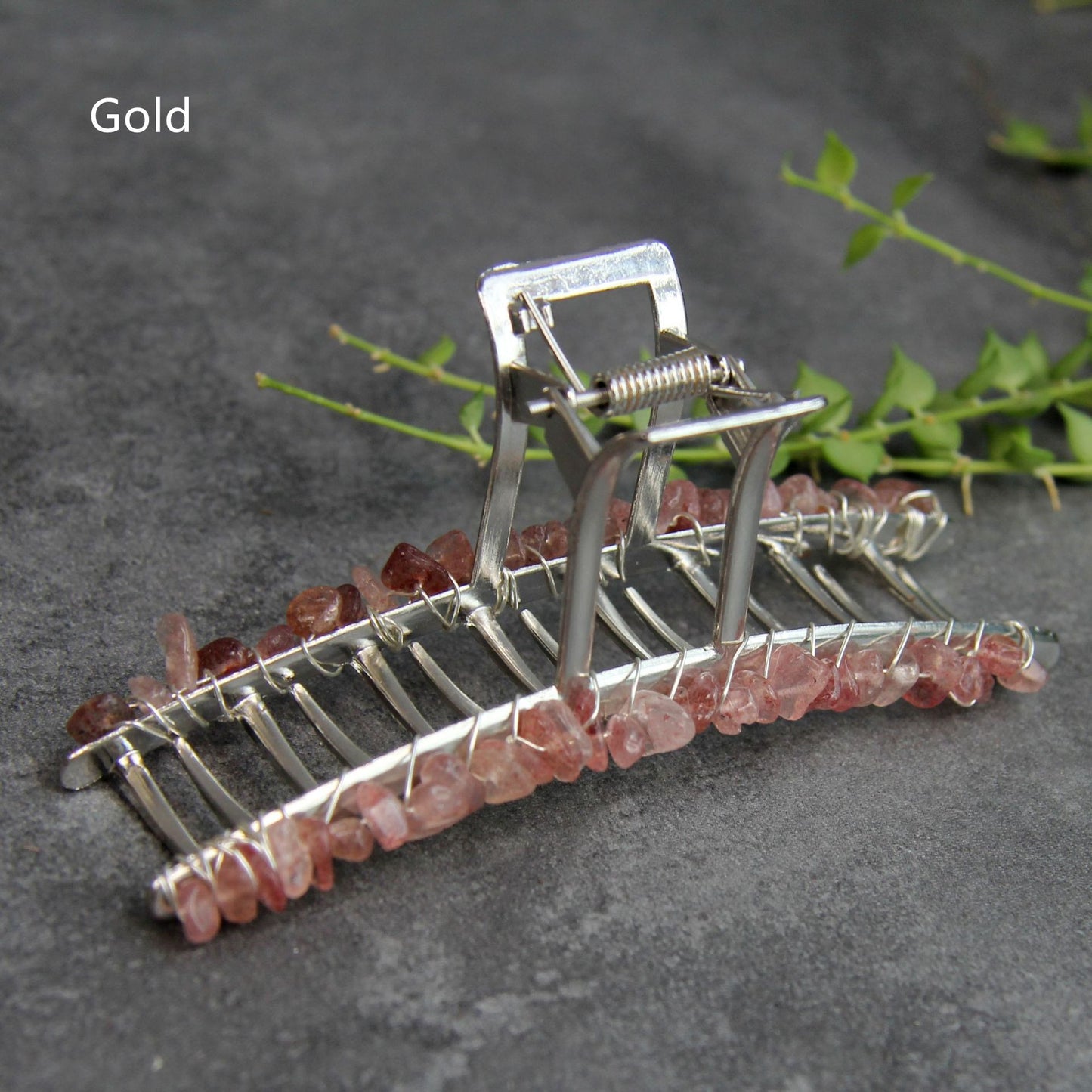 Women's Natural Crystal Alloy Square Mouth Crushed Stone Hair Grip