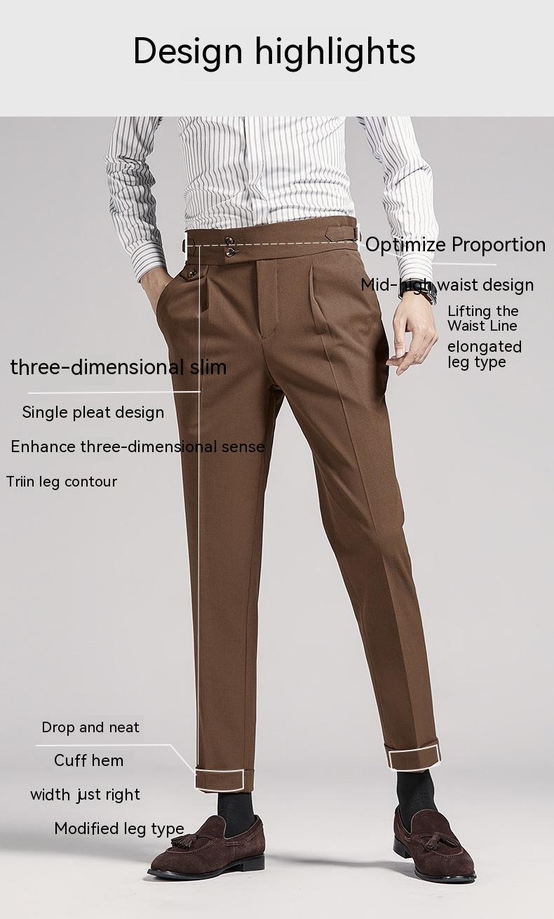 Men's Brown Pencil Pants Draping Business Casual High Waist Pants