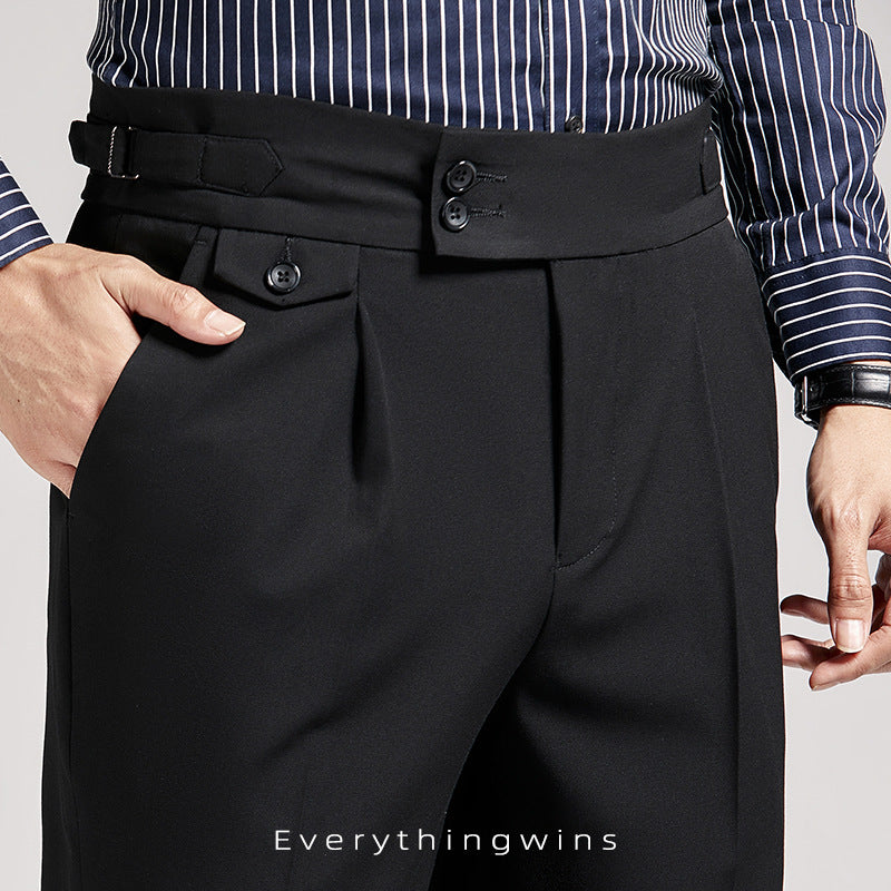 Men's Brown Pencil Pants Draping Business Casual High Waist Pants