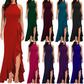 Womens High Neck Split Solid Color Sleeveless Bodycon Mermaid Evening Cocktail Long