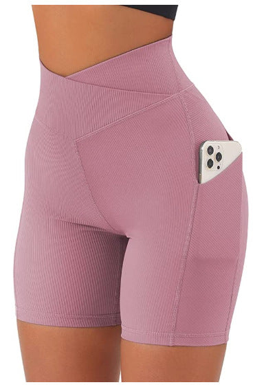 In Stock Cross-border Hot Women's Cross Waist With Pockets Fitness Chrysanthemum Shorts High Waist Hip Lift Yoga Pants