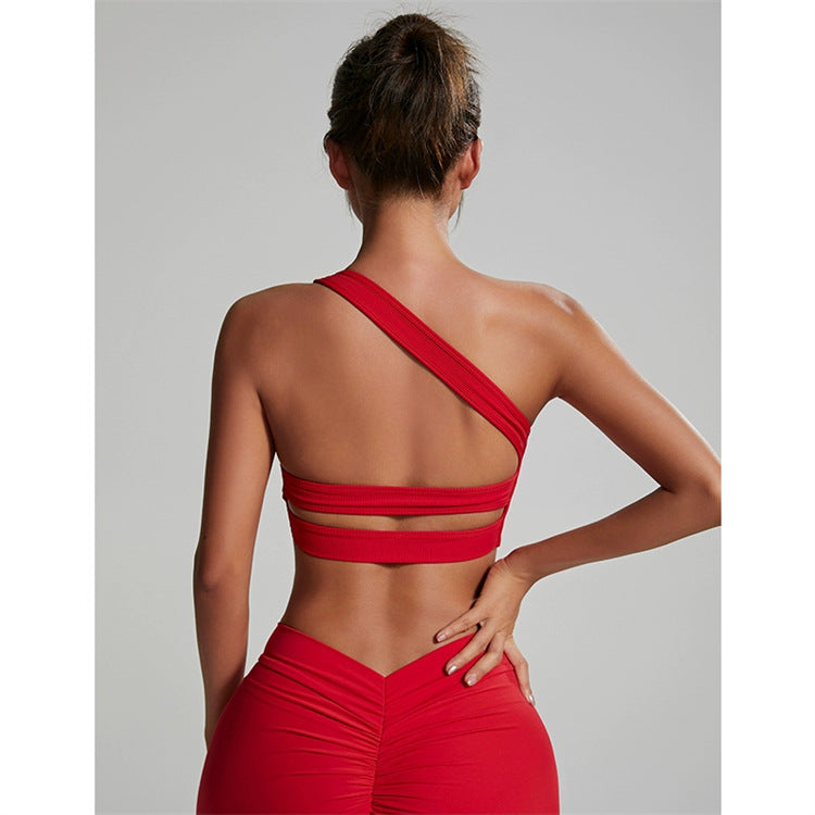 Women's One-shoulder Shockproof Bra Sports Quick-drying Nude Feel Shoulder Belt Beauty Back Yoga Clothes