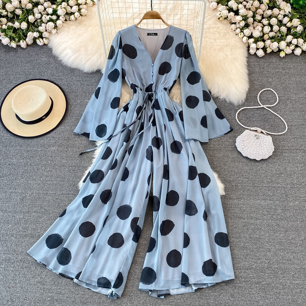 Polka Dot Printed V-neck Jumpsuit