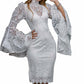 Cross-border European And American Women's Lace Embroidery Flared Sleeve Dress