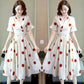 Polka Style Mid Length Waistband Slimming Dress