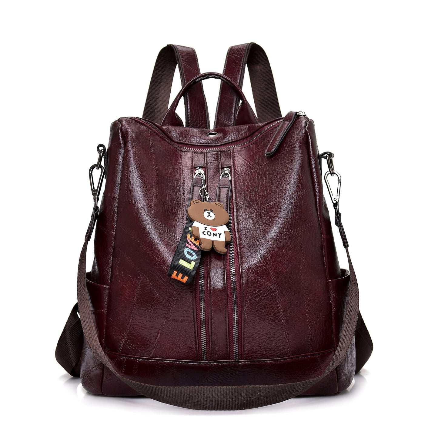 PU stitching leather waterproof backpack