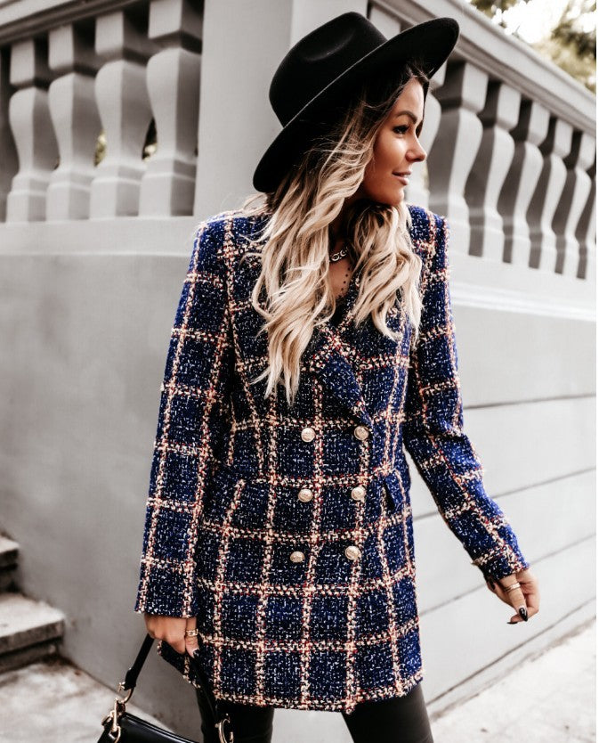 Long-sleeved blazer double-breasted woolen coat