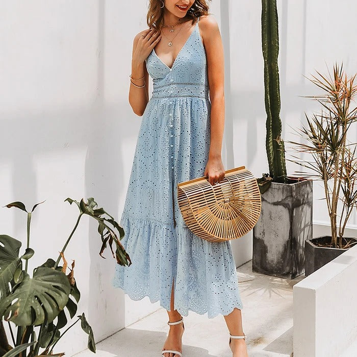 Sexy lace cotton lace long dress boho