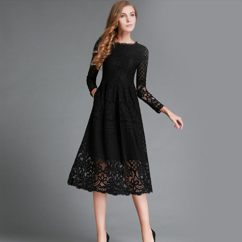 European And American Dress Hollow Lace Dress