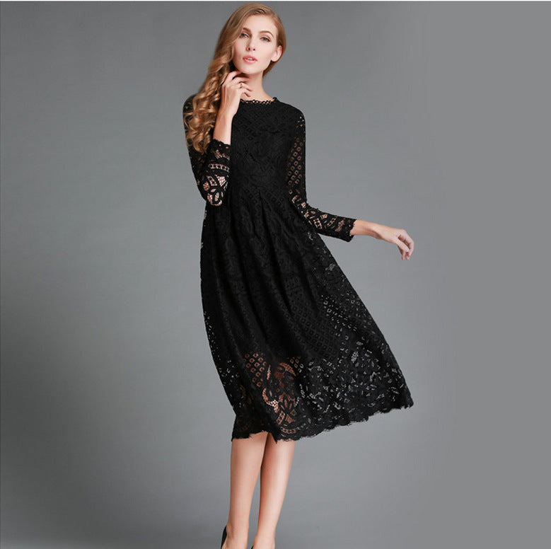 European And American Dress Hollow Lace Dress