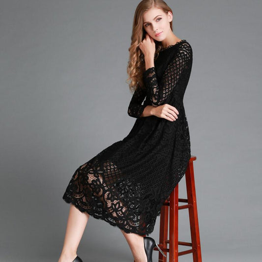 European And American Dress Hollow Lace Dress