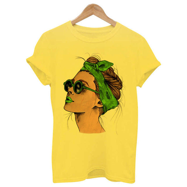 Woman Head Print Short Sleeve Round Neck Short Sleeve T-shirt