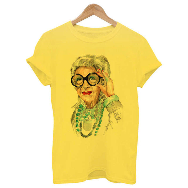 Woman Head Print Short Sleeve Round Neck Short Sleeve T-shirt