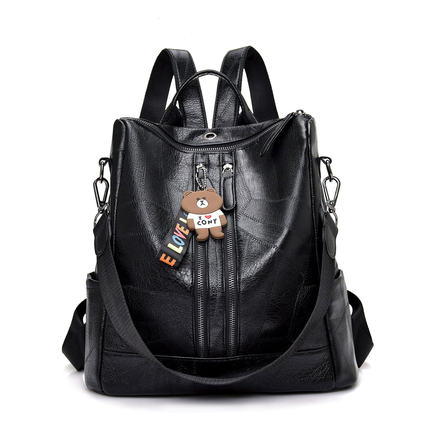 PU stitching leather waterproof backpack