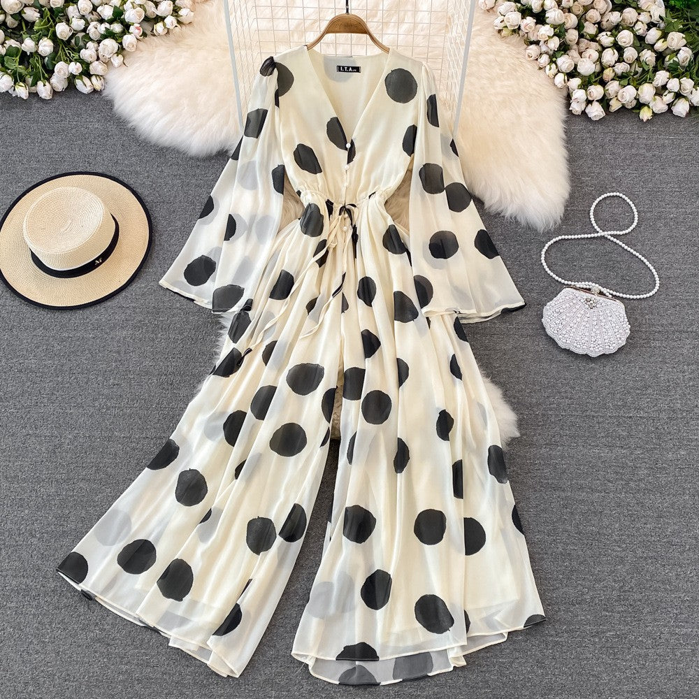 Polka Dot Printed V-neck Jumpsuit