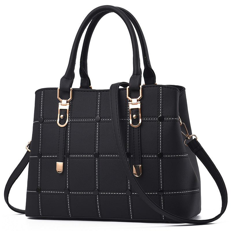 PU button decoration handbag plaid bag