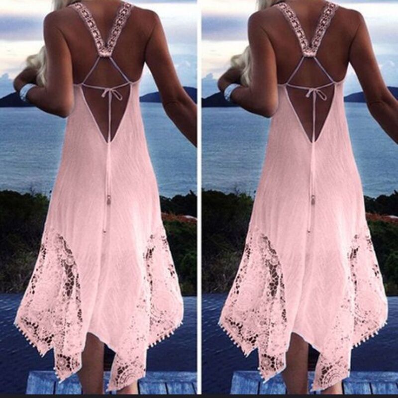 Lace Lace Irregular Stitching Halter Sexy Dress