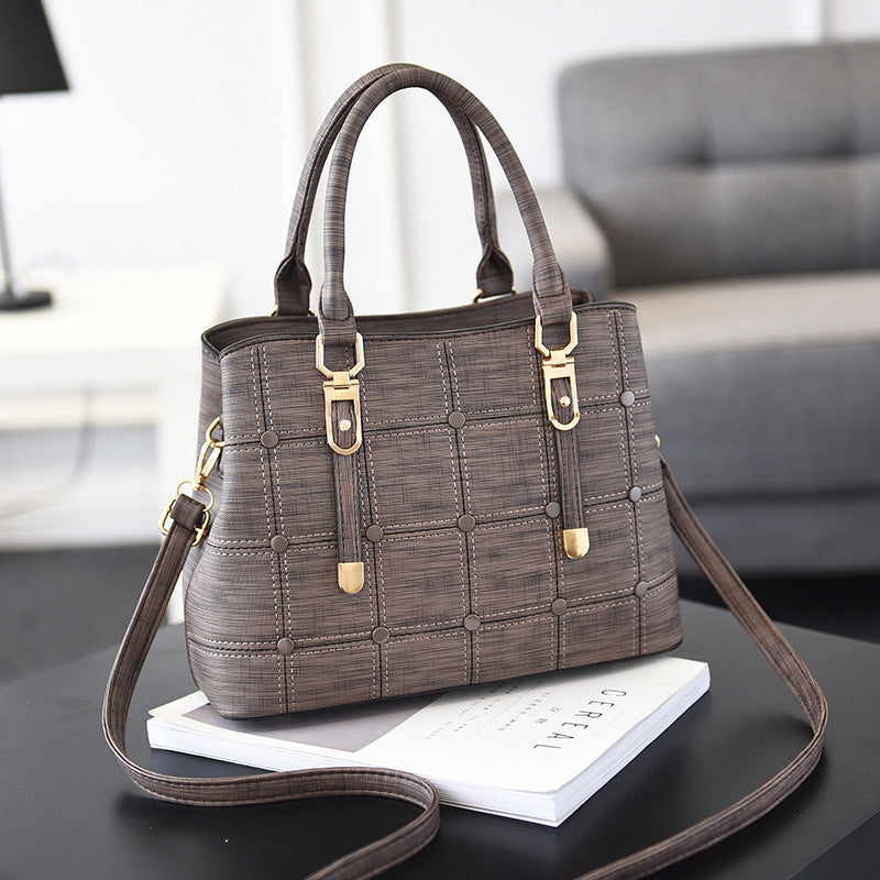 PU button decoration handbag plaid bag