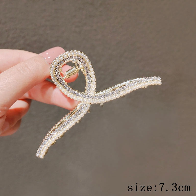 Metal Cross Pearl Rhinestone Hair Clip