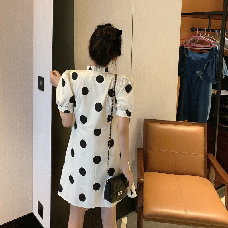 Retro Cheongsam Improved Black And White Polka Dot Style Dress