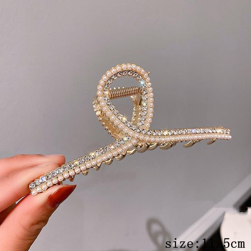 Metal Cross Pearl Rhinestone Hair Clip