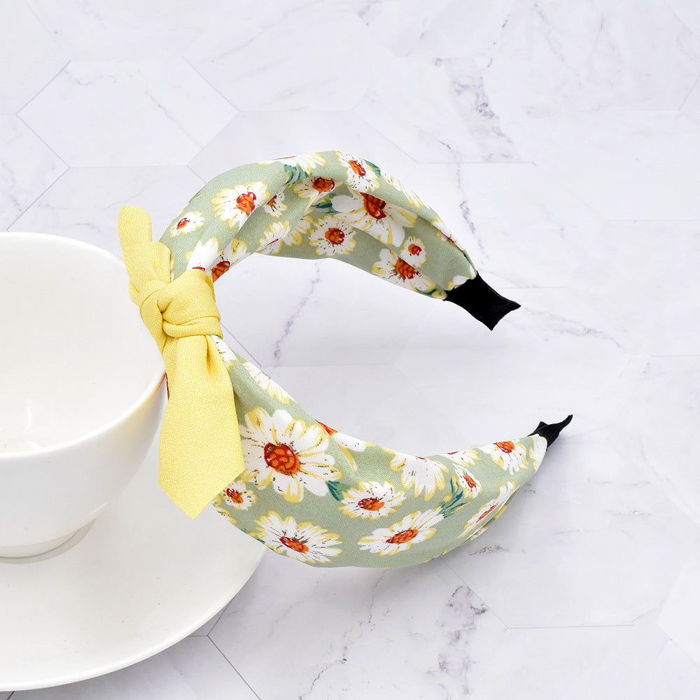 Cartoon Daisy Wide-brimmed Headband Fabric Knotted