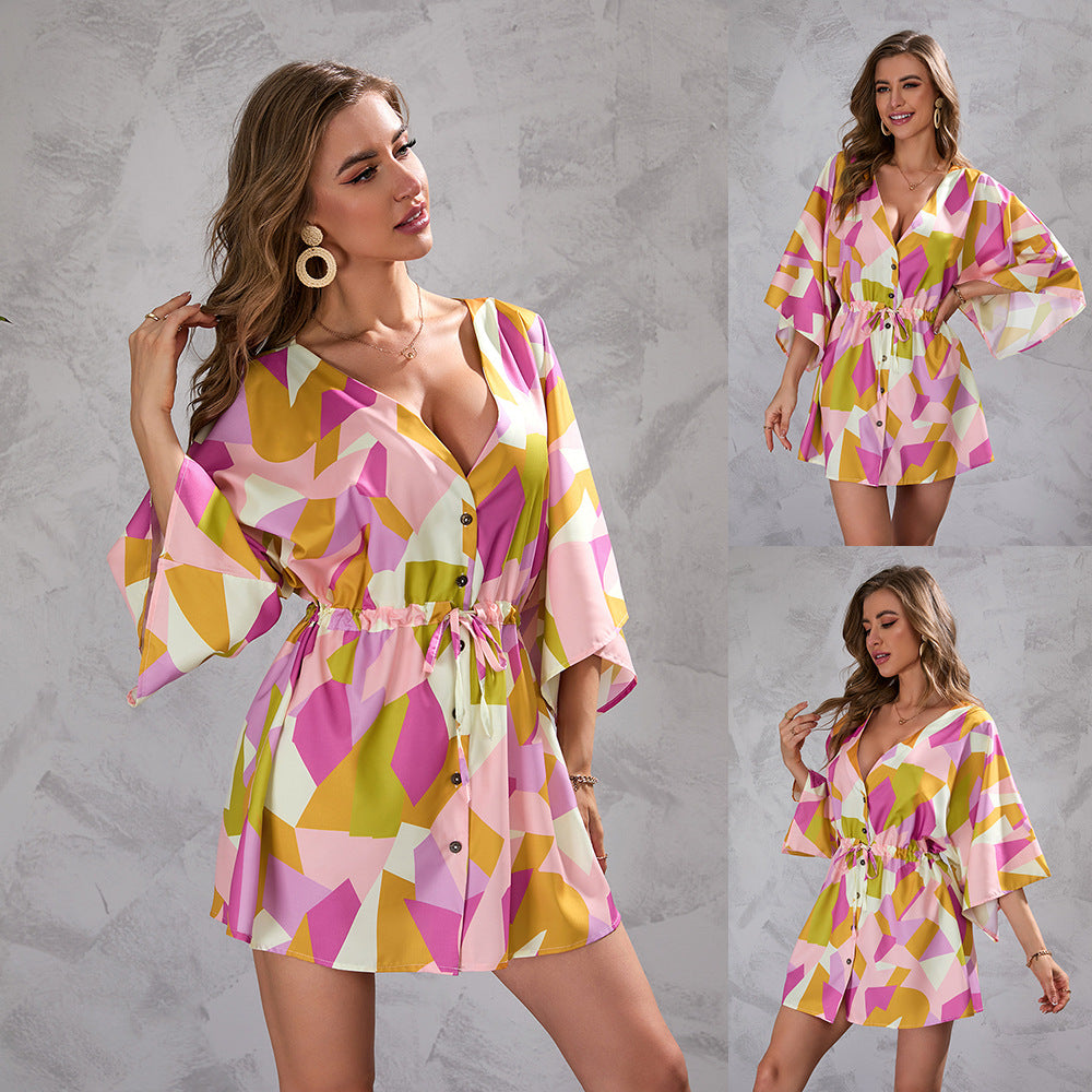 European And American Summer Printing Loose Half-length Sleeve Dress