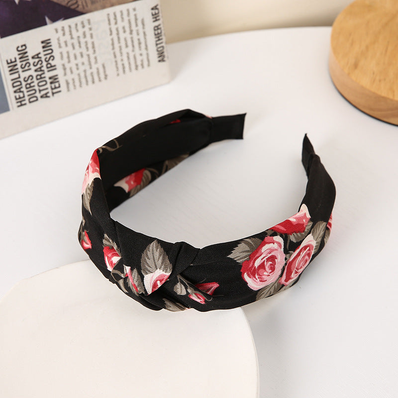 Floral Cross Wide Edge Fabric Headband