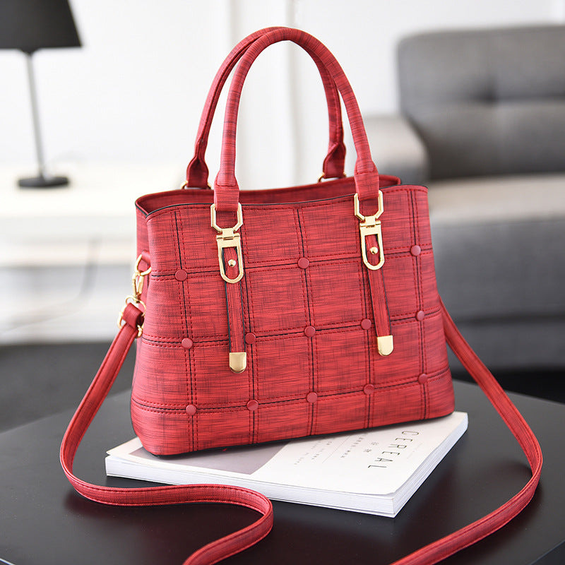 PU button decoration handbag plaid bag