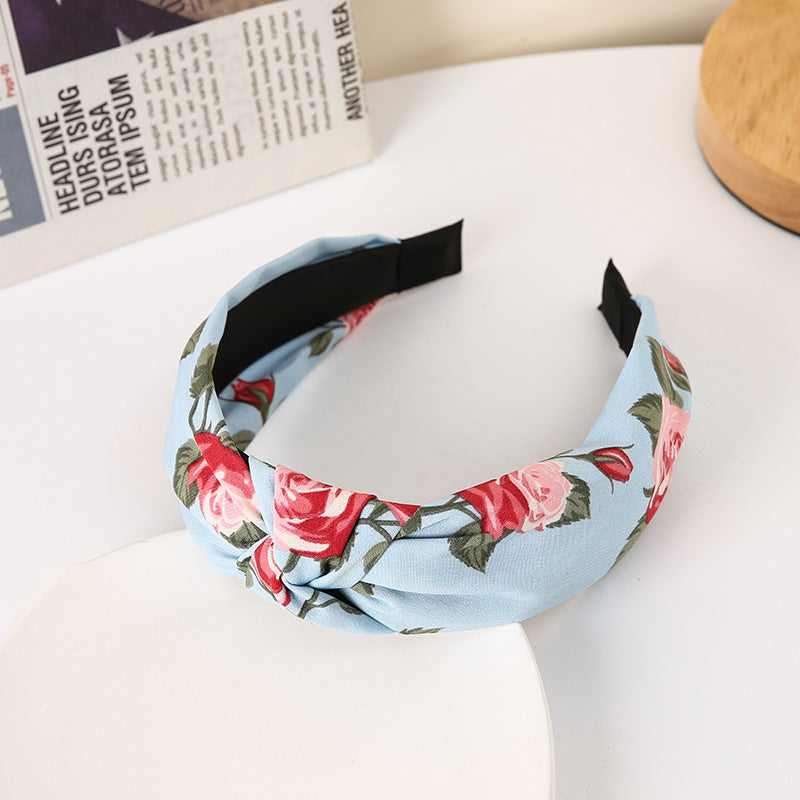 Floral Cross Wide Edge Fabric Headband