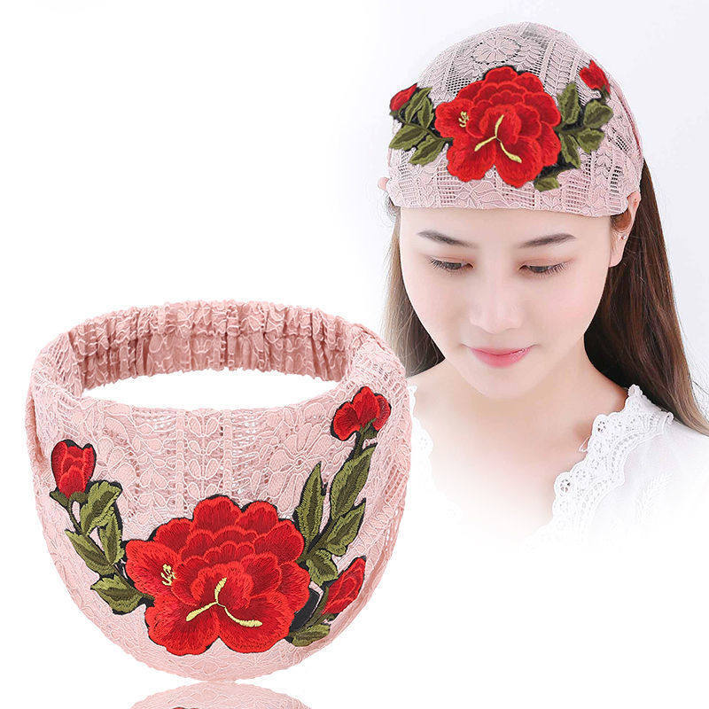 Embroidered Flowers Cover White Hair Wide-brimmed Headband For Ladies