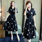 Polka Style Mid Length Waistband Slimming Dress