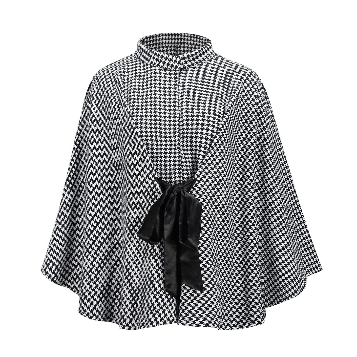 European And American Coat Houndstooth Woolen Cloth Loose Tie Cloak