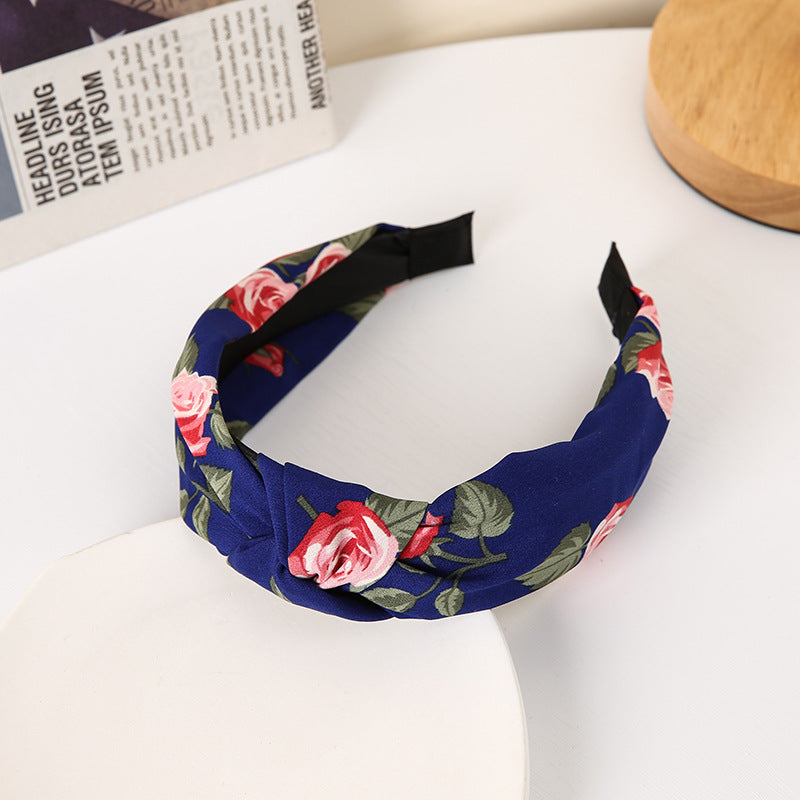 Floral Cross Wide Edge Fabric Headband