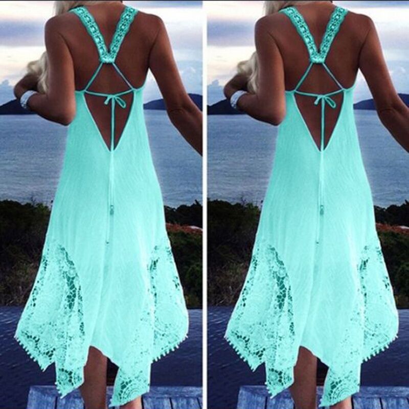 Lace Lace Irregular Stitching Halter Sexy Dress