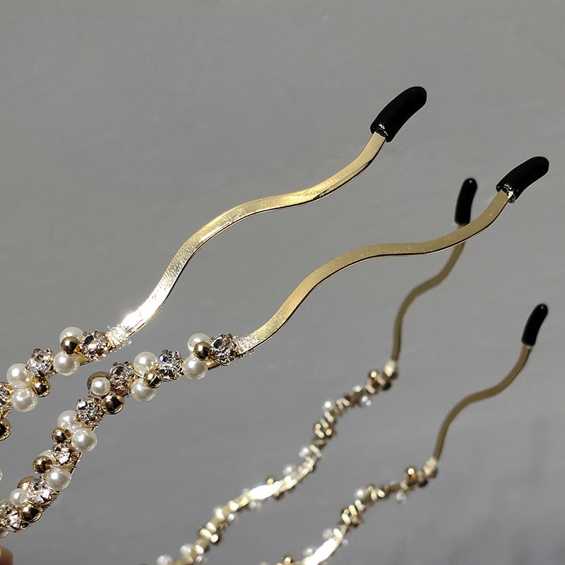 Korean Metal Headband Temperament Simple Pearl Rhinestone Hairpin French