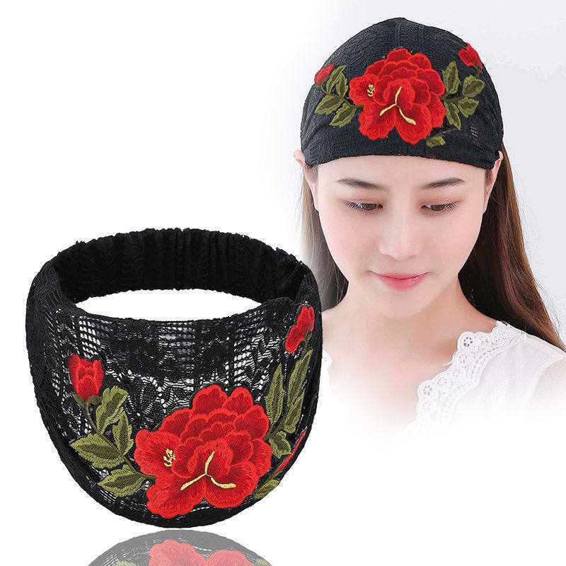 Embroidered Flowers Cover White Hair Wide-brimmed Headband For Ladies