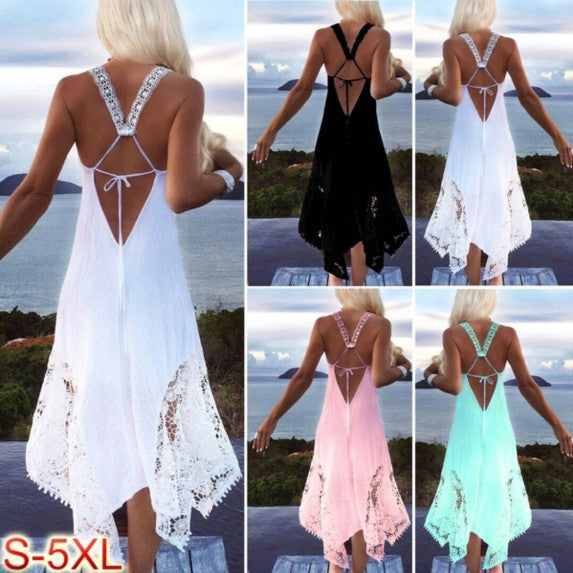 Lace Lace Irregular Stitching Halter Sexy Dress