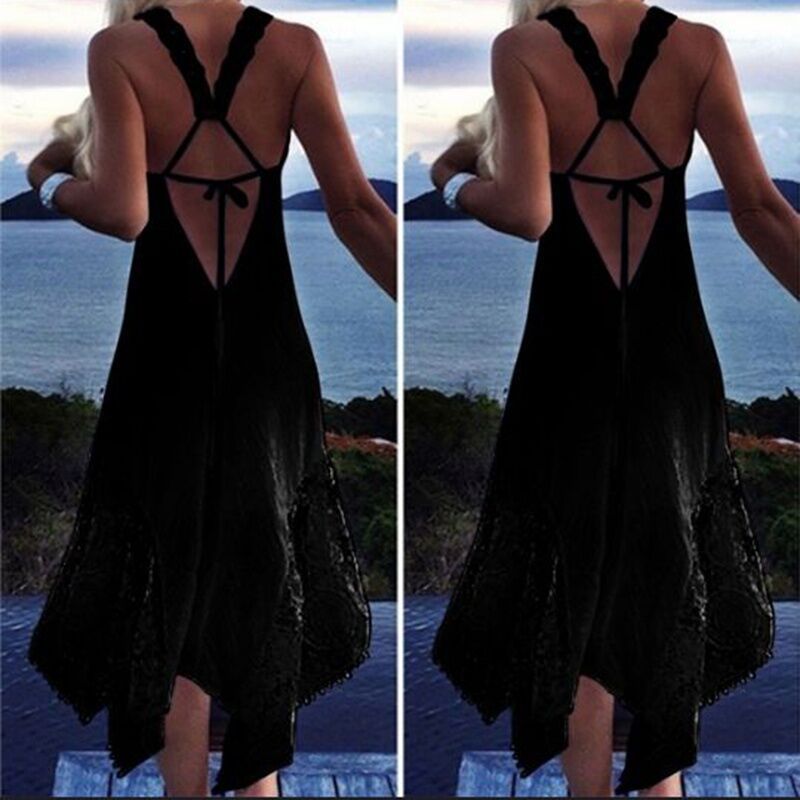 Lace Lace Irregular Stitching Halter Sexy Dress