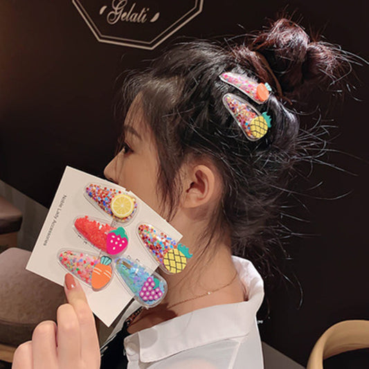 Children's Hair Ornaments Cartoon Fruit Hair Clips Women's Colorful Quicksand