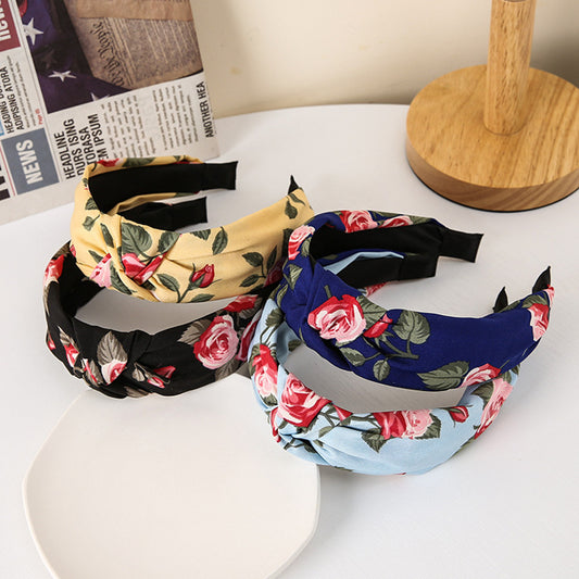 Floral Cross Wide Edge Fabric Headband